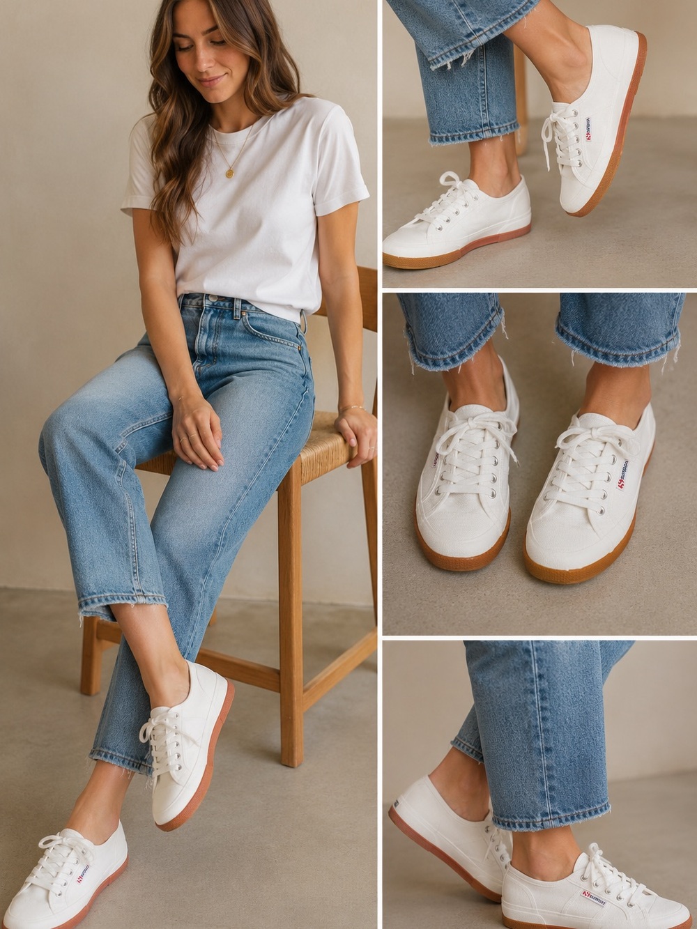 Superga White Canvas Sneakers with Gum Sole